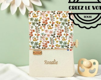 Floral fabric baby health record book cover - Personalized baby girl birth gift