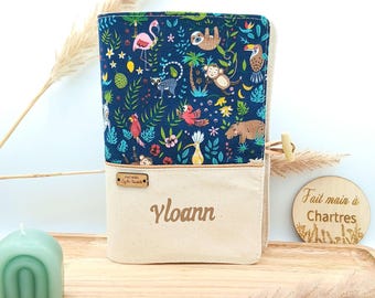 Personalized health record cover with first name, Jungle and savannah animals