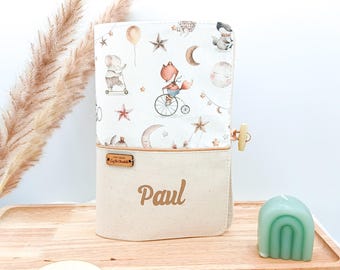 Personalized baby health record book cover, watercolor animal birth gift, fox elephant and raccoon, forest animals