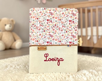 Protège carnet de santé personnalisé bébé - Housse carnet de santé fille - Cadeau de naissance prénom - Composez votre création fleurie