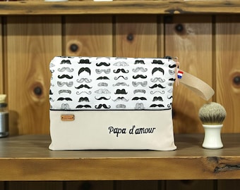 Customizable men's toiletry bag, personalized Christmas gift, men's pouch, hipster, mustache and beard bag