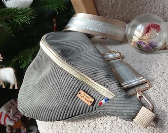 Khaki corduroy fanny pack - Handmade fanny pack