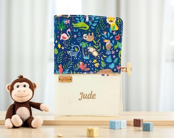 Personalized health record book cover with name, Jungle Animals