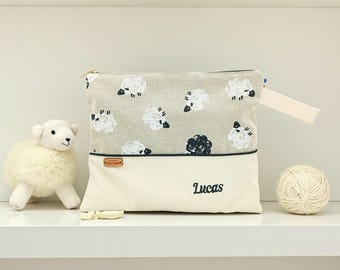 Personalized sheep toiletry bag, birth gift, child's gift, personalized fleece pouch