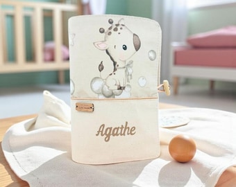 Personalized health record book cover with name, giraffes