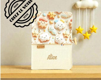 Personalized Baby Health Record Book Cover - Kawaii Stars and Clouds Design - Personalized Baby Gift with Name