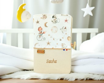 Personalized watercolor animal health record book cover, fox, elephant, raccoon, forest animals, unisex baby gift