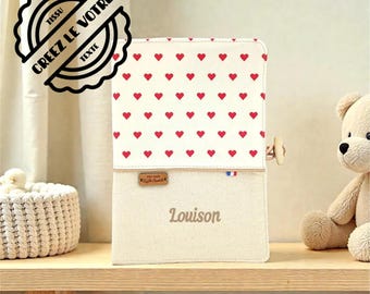 Personalized health record book cover with name and small retro hearts