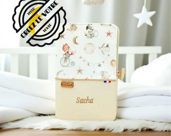 Personalized watercolor animal baby health record book cover, unisex baby gift, space theme