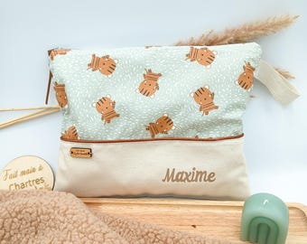 Personalized tiger toiletry bag, baby gift, personalized jungle fleece pouch, baby Christmas gift