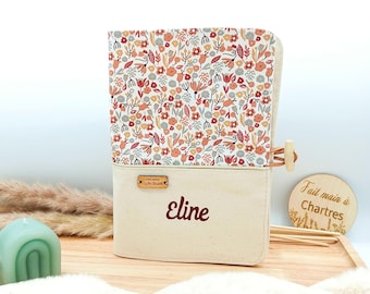 Personalized baby girl health record cover, small flower fabric in liberty style