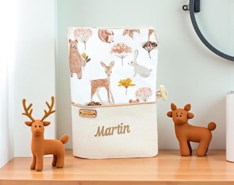 Personalized baby health record cover, forest animals, deer, bears and rabbits. Personalized Christmas gift for baby