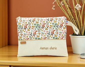 Personalized toiletry bag, personalized gift, fleece pouch, Liberty style wildflowers
