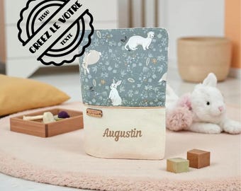 Personalized health record book cover with name, rabbits and forest animals