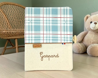 Personalized Baby Health Record Book Cover - Tartan Check Pattern, Handmade Health Record Book Cover - Baby Boy Name Gift