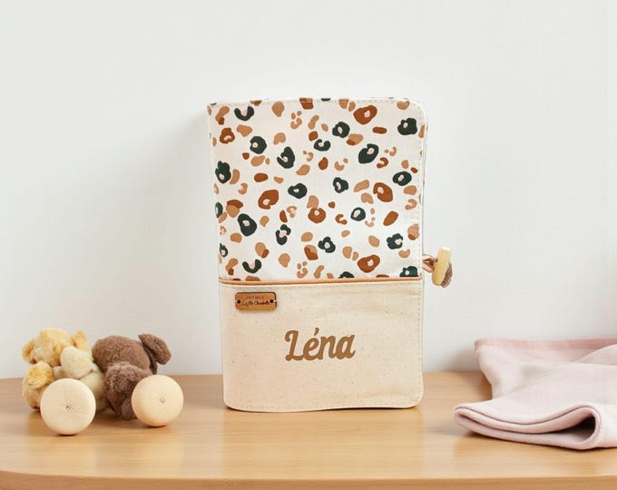 Featured listing image: Personalized baby health record book cover with leopard print and name, unisex baby gifts