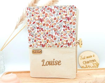 Personalized floral health record cover with first name, liberty style floral