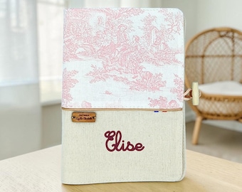 Personalized baby health record book cover - pink toile de jouy - Handmade health record book cover - Personalized baby gift