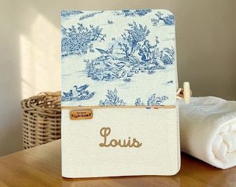 Personalized baby health record book cover - Toile de Jouy - Handmade health record book cover - Personalized baby gift