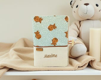 Personalized health record book cover with name, jungle with tigers