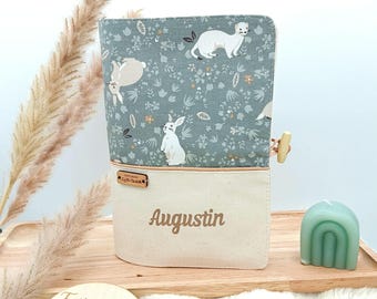 Personalized baby health record cover, rabbits and forest and field animals