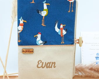 Personalized baby health record cover, sea and oceans, marine animals and seagulls