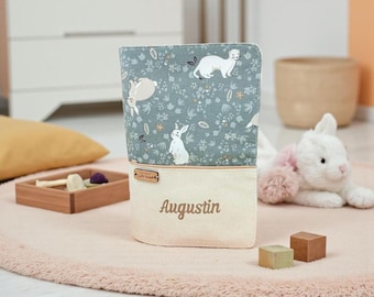 Personalized baby health record cover, rabbits and forest and field animals, personalized Christmas gift for baby