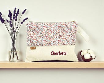 Personalized Floral Baby Toiletry Bag with Name – Liberty Style Fleece Pouch for Girls