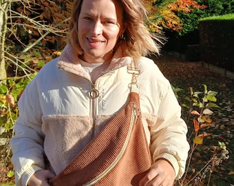 Giant Brown Corduroy Fanny Pack - XXL Customizable - Leopard or Floral Lining - Handmade XL Fanny Pack