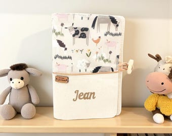 Personalized baby health record book cover with baby's name, Farm Animals