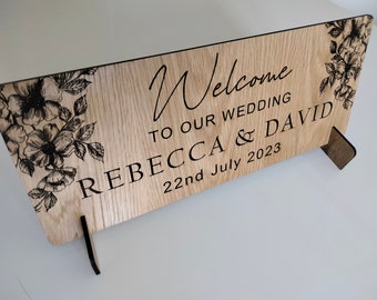 Welcome to our Wedding Notice Sign Top-Table Keepsake Personalised Wooden Rustic Laser Engraved Sign for Wedding