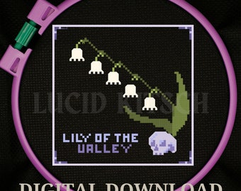 Cross Stitch Pattern Goth Lily Of The Valley Skull PDF Digital Download Poisonous Plant Floral Design Witchy Altar Craft Decor Embroidery