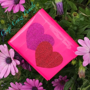 Cartera de cinta adhesiva de corazones / Cartera de acordeón / Cartera hecha a mano de corazón brillante / Cartera única