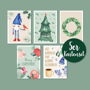 Weihnachtskartenset mit 5 Karten Postkarten Christmas Aquarell A6 Set Xmas