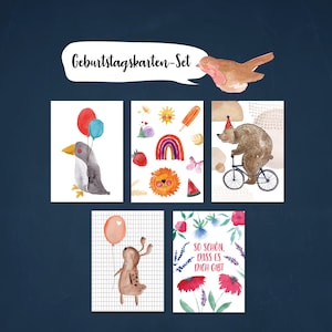 Geburtstagskarten Set | 5 Postkarten A6 Happy Birthday Postkarten Grußkarte