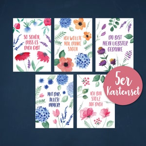 Kartenset BLUMIGE BOTSCHAFTEN | 5 Postkarten A6 Geburtstagskarte Freundschaft Danke Liebe Postkartenset Grußkarte