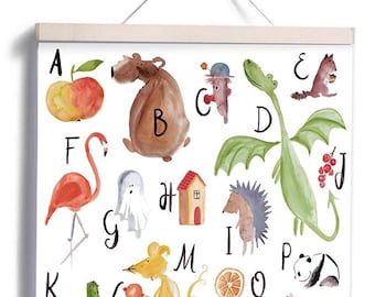 ABC Poster – Großer, bunter Lernspaß in A2, Alphabetposter, ABC-Plakat, Lernposter Print Deko Kinder Alphabet Buchstaben Buchstabenposter
