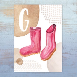ABC-Karte "G wie Gummistiefel" | Buchstabenkarte | Postkarte A6 | Alphabet-Karte | Schulanfang | Namenskarte
