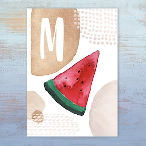 ABC-Karte "M wie Melone" | Buchstabenkarte | Postkarte A6 | Alphabet-Karte | Schulanfang | Namenskarte