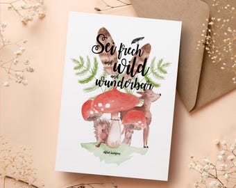 Postkarte „Frech, wild und wunderbar“ Grußkarte A6 Tiere Astrid Lindgren Zitat