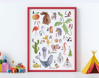 Affiche ABC – Grand, amusant et coloré d'apprentissage en A2, affiche de l'alphabet, affiche ABC, affiche d'apprentissage impression décoration enfants lettres de l'alphabet affiche de lettres