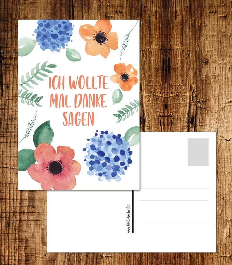 Carte de vœux "Je voulais dire merci" Carte postale A6 Aquarelle Carte de remerciement image 2