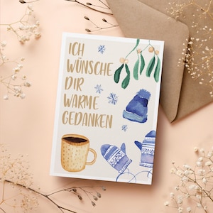 Grußkarte WARME GEDANKEN Weihnachtskarte Postkarte A6 Aquarell