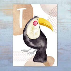 ABC-Karte "T wie Tukan" | Buchstabenkarte | Postkarte A6 | Alphabet-Karte | Schulanfang | Namenskarte