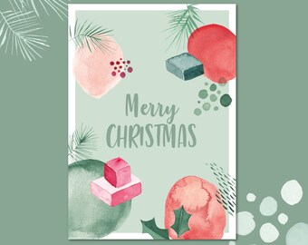 Grußkarte MERRY CHRISTMAS Weihnachtskarte Postkarte A6 Aquarell