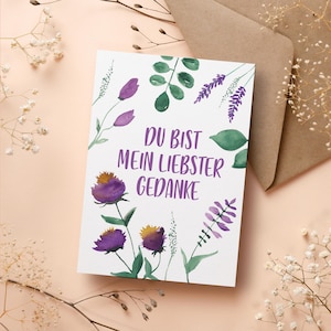 Grußkarte "Du bist mein liebster Gedanke" Postkarte A6 Aquarell Freundschaft Liebesbotschaft