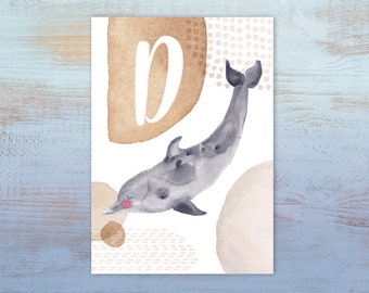 ABC-Karte "D wie Delfin" | Buchstabenkarte | Postkarte A6 | Alphabet-Karte | Schulanfang | Namenskarte