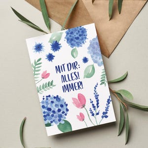 Grußkarte "Mit dir: Alles! Immer!" Postkarte A6 Aquarell Geburtstagskarte