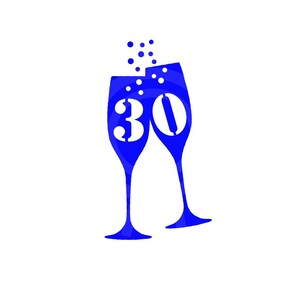 30º Aniversário/Aniversário Flautas de Champanhe SVG Espumantes Óculos de Prosecco Arquivo de Corte para Impressão
