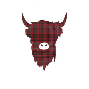 Tartan Schotse Highland Cow SVG, gesneden bestand, Royal Stewart tartan afdrukbare afbeelding voor ambachten/scrapbooking